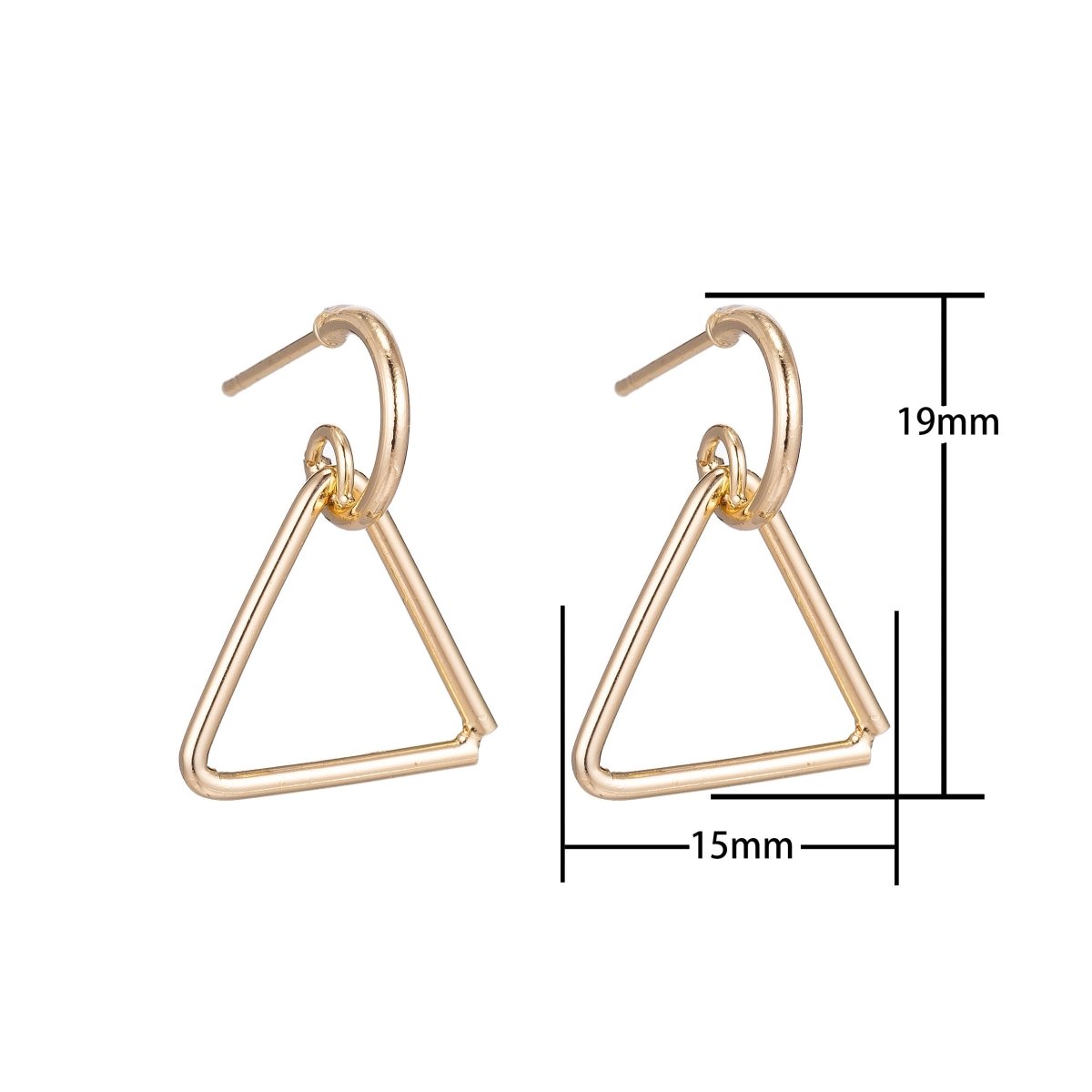 18k Gold plated Triangle Earrings Post, Handmade Stud Earrings, Geometric Earring Making Findings for Jewelry Making Supplies K-019 - DLUXCA