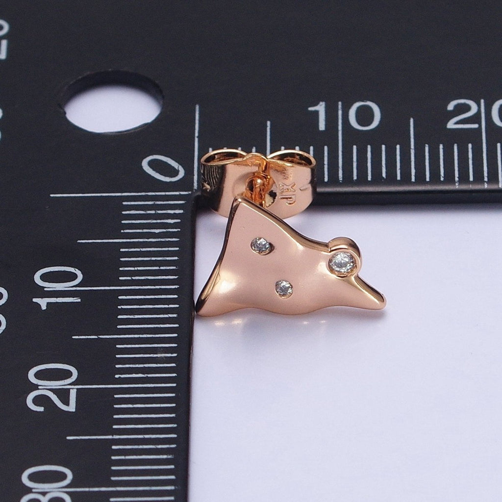 18K Gold plated Triangle Hammered CZ Dotted Stud Earrings | AD1408 - DLUXCA