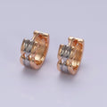 18K Gold plated Triple Band Geometric Mixed Metal Wide 11mm Cartilage Huggie Earrings | AD1452 - DLUXCA