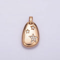 18K Gold plated Triple Star Micro Paved CZ Double Sided Open Moon Celestial Abstract Oval Pendant | AA764 - DLUXCA