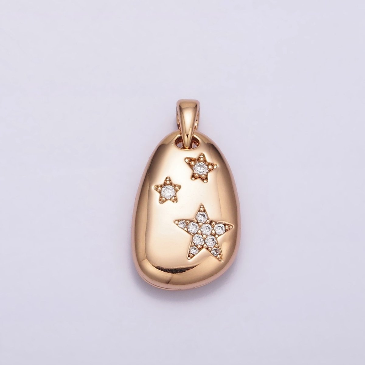 18K Gold plated Triple Star Micro Paved CZ Double Sided Open Moon Celestial Abstract Oval Pendant | AA764 - DLUXCA