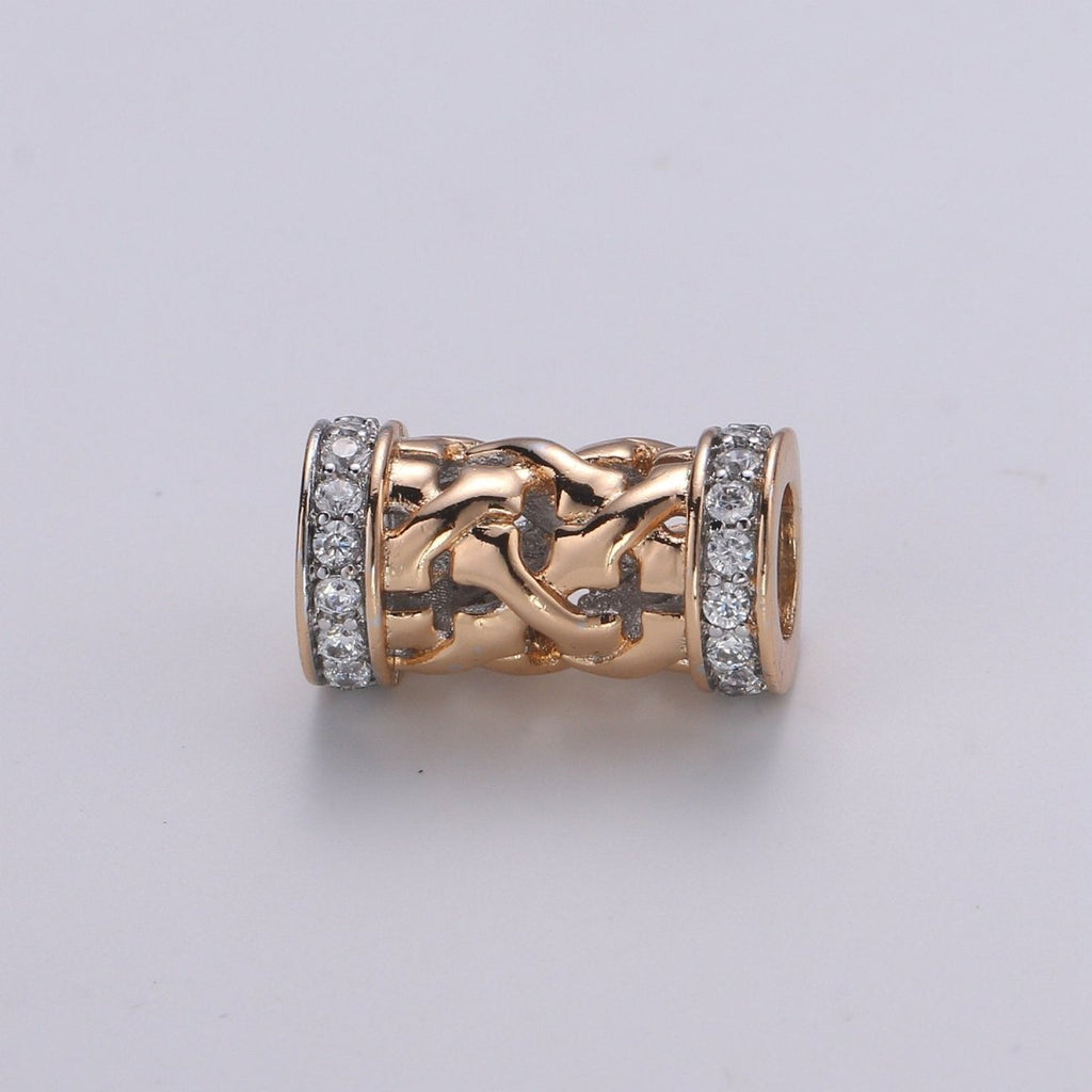 18K Gold plated Tube beads, clear Micro Pave Bead / CZ Bead / Cubic Zirconia tube beads , For Bracelet Charms, Pave Beads, Bracelet Supply - DLUXCA
