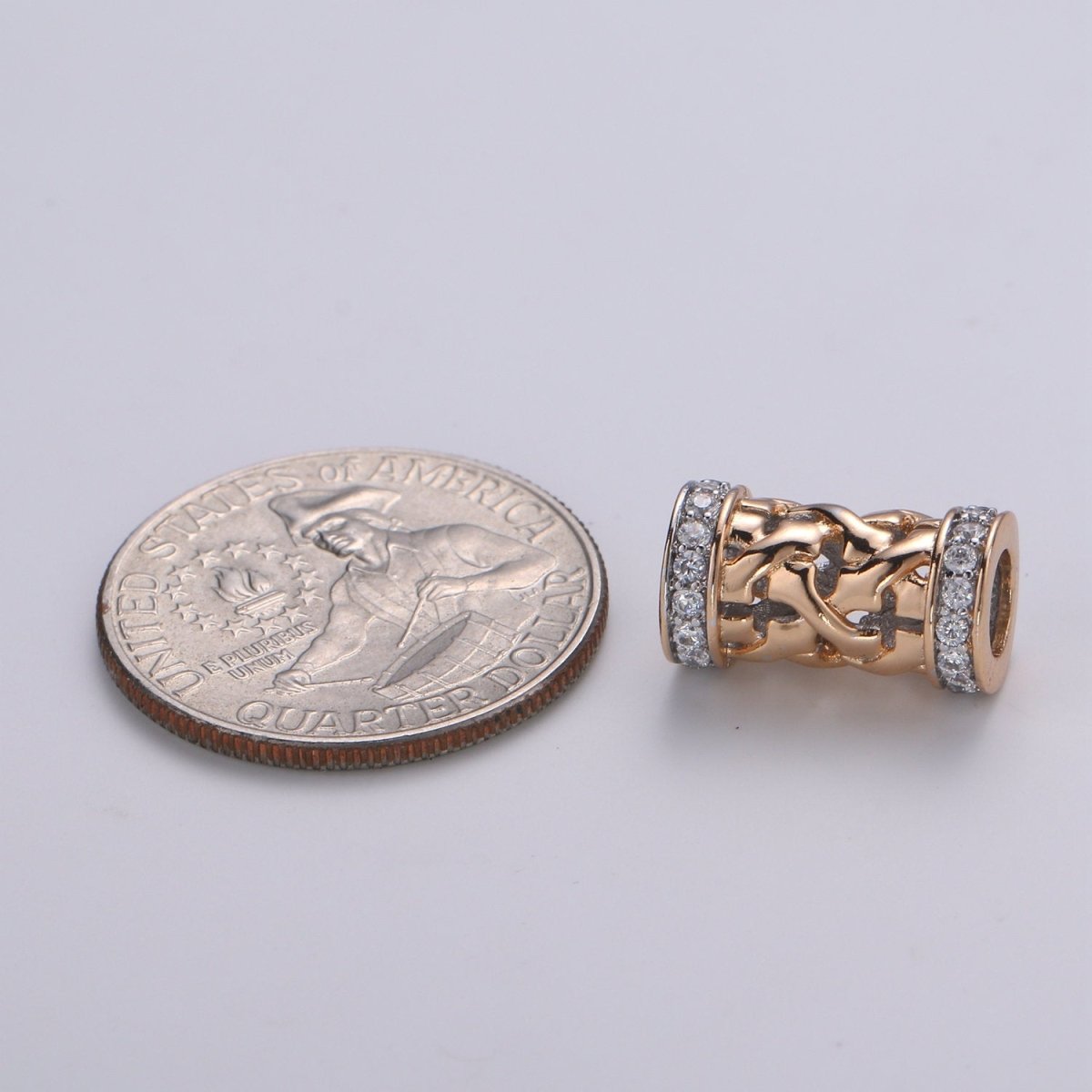 18K Gold plated Tube beads, clear Micro Pave Bead / CZ Bead / Cubic Zirconia tube beads , For Bracelet Charms, Pave Beads, Bracelet Supply - DLUXCA