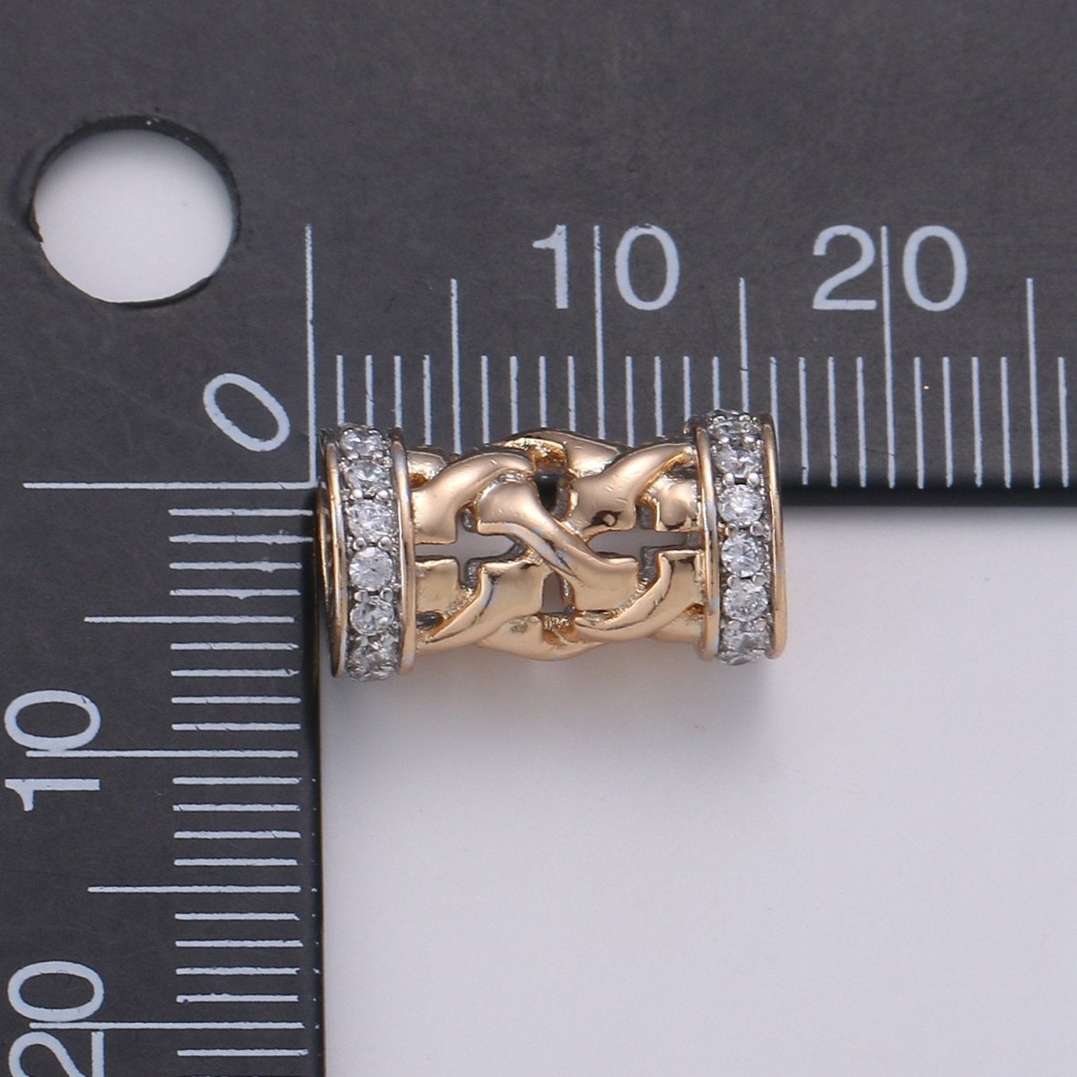 18K Gold plated Tube beads, clear Micro Pave Bead / CZ Bead / Cubic Zirconia tube beads , For Bracelet Charms, Pave Beads, Bracelet Supply - DLUXCA