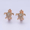 18K Gold plated Turtle Tortoise Micro Paved CZ Animal Huggie Earrings | AD1364 - DLUXCA
