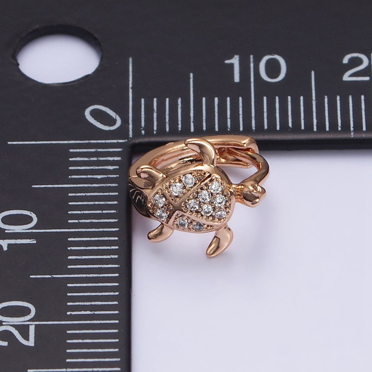 18K Gold plated Turtle Tortoise Micro Paved CZ Animal Huggie Earrings | AD1364 - DLUXCA