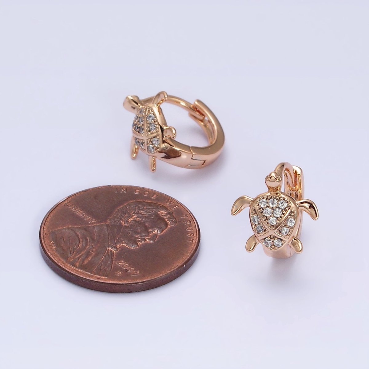 18K Gold plated Turtle Tortoise Micro Paved CZ Animal Huggie Earrings | AD1364 - DLUXCA