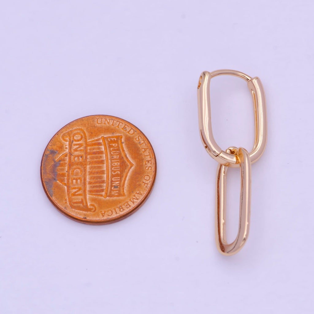 18K Gold plated U Shaped Huggie Paperclip Chain Link Drop Dangle Earrings | T-142 - DLUXCA