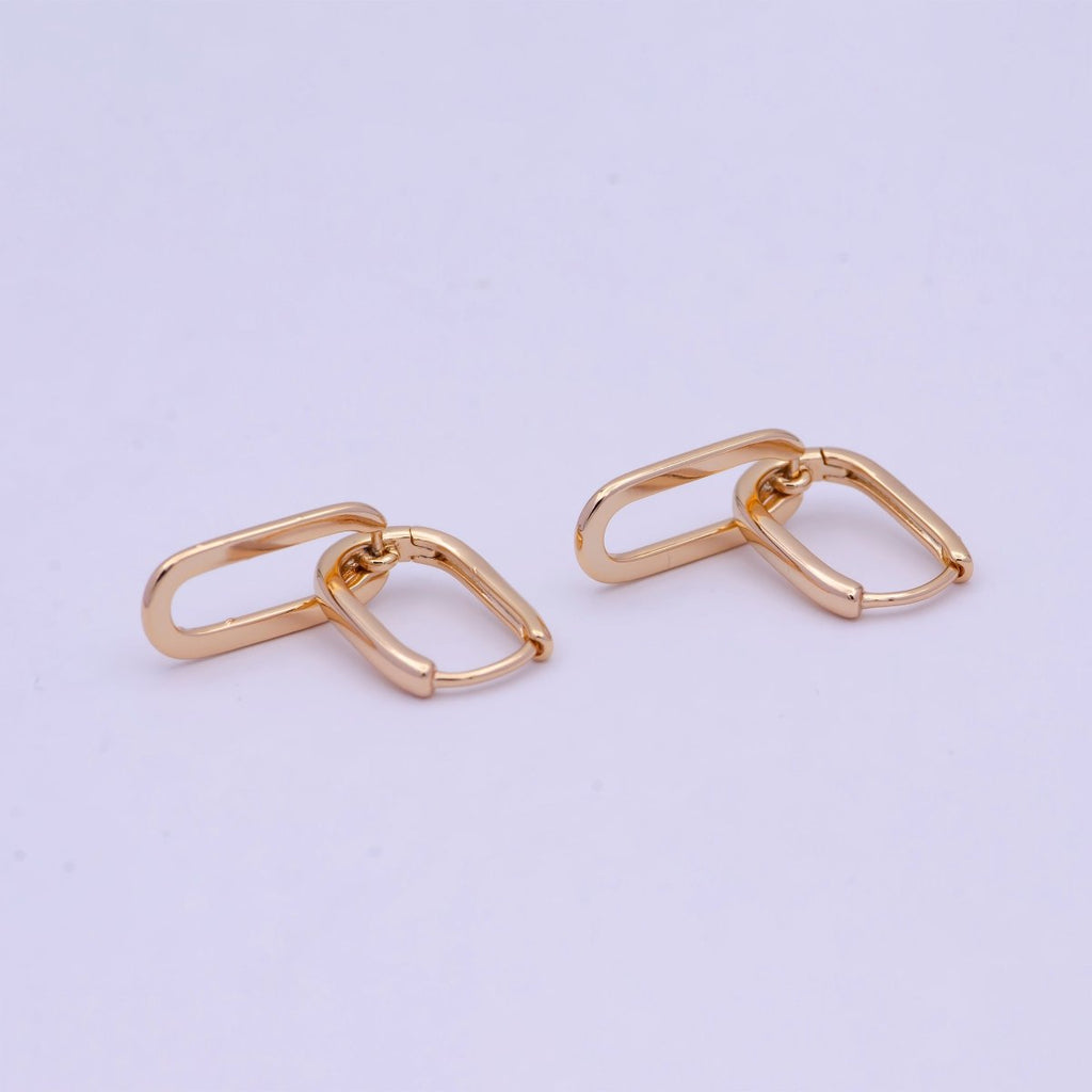 18K Gold plated U Shaped Huggie Paperclip Chain Link Drop Dangle Earrings | T-142 - DLUXCA