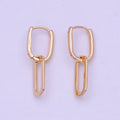 18K Gold plated U Shaped Huggie Paperclip Chain Link Drop Dangle Earrings | T-142 - DLUXCA