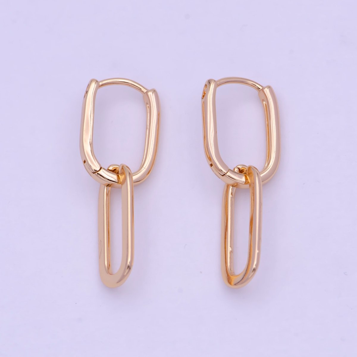 18K Gold plated U Shaped Huggie Paperclip Chain Link Drop Dangle Earrings | T-142 - DLUXCA