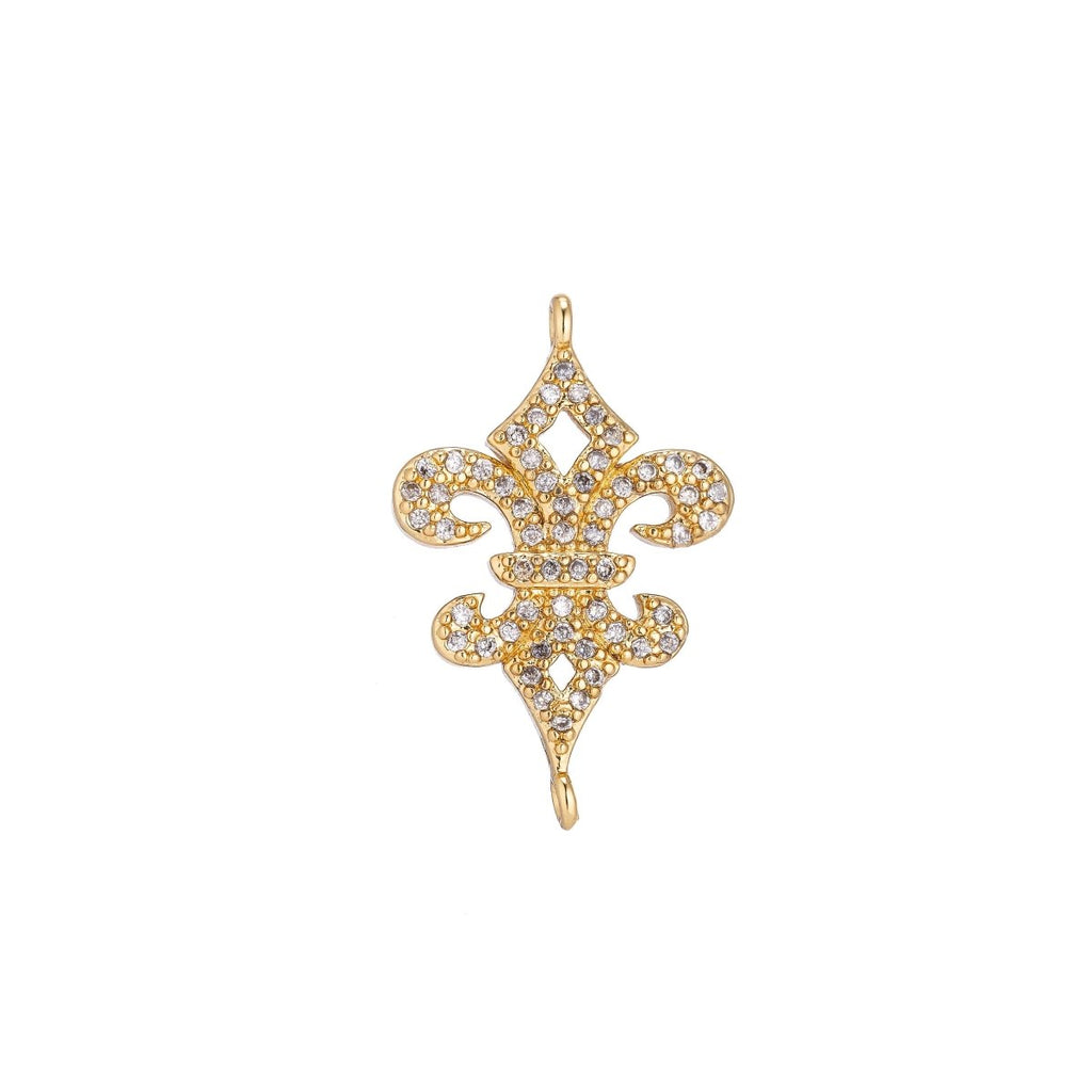 18K Gold plated Unique Delicate Fence Spear Point Shape Cubic Zirconia Bracelet Charm Bead Finding Connector for Earring Jewelry Making F-090 - DLUXCA
