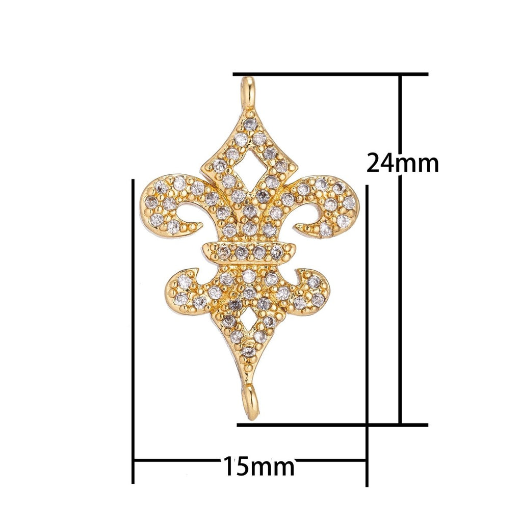 18K Gold plated Unique Delicate Fence Spear Point Shape Cubic Zirconia Bracelet Charm Bead Finding Connector for Earring Jewelry Making F-090 - DLUXCA
