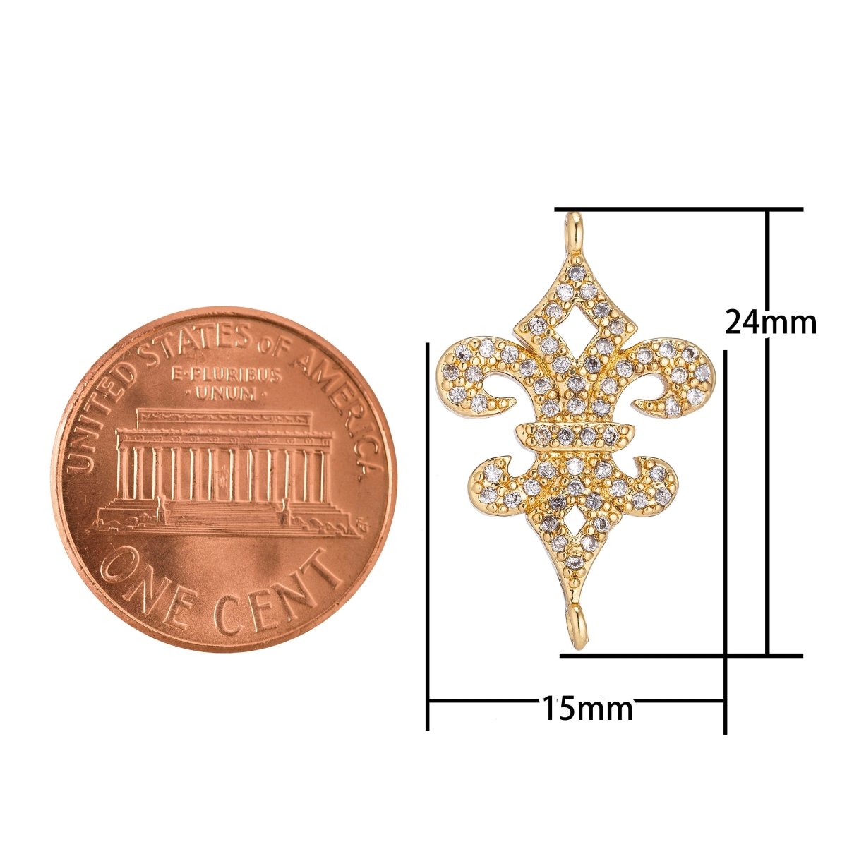 18K Gold plated Unique Delicate Fence Spear Point Shape Cubic Zirconia Bracelet Charm Bead Finding Connector for Earring Jewelry Making F-090 - DLUXCA