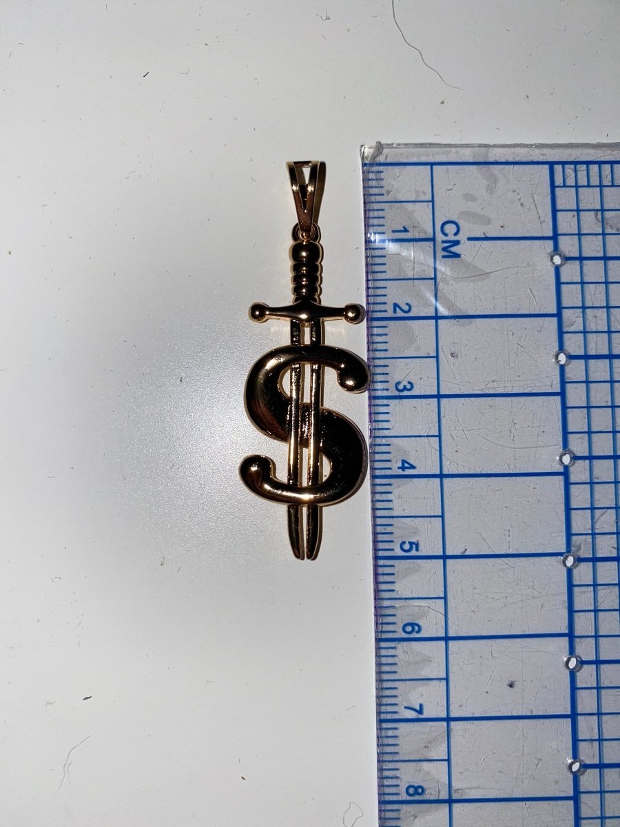 18k Gold plated Unique Money Dollar Sign, Mighty Sword Weapon, Necklace Pendant Bead Bails Findings for Jewelry Making H-594 - DLUXCA