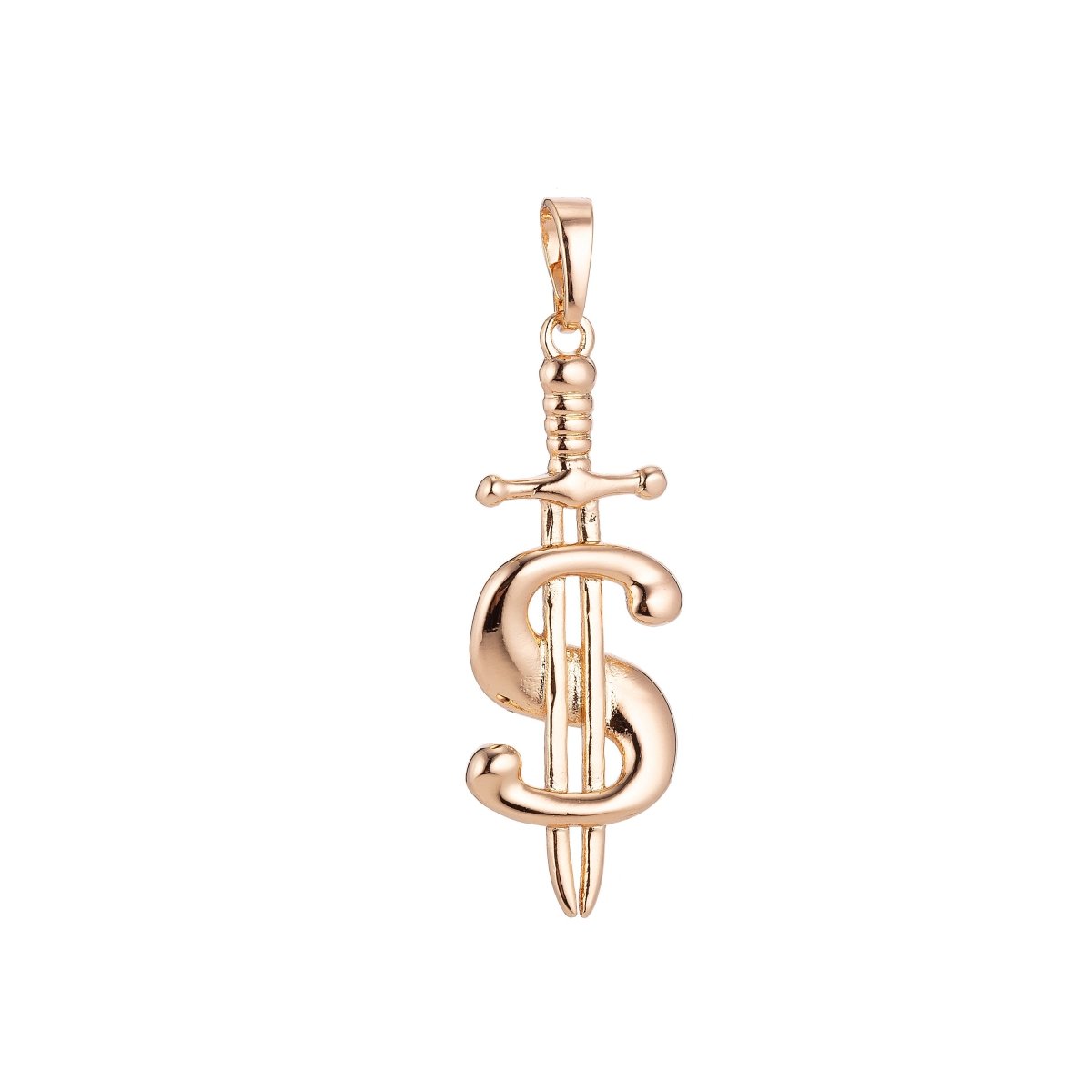 18k Gold plated Unique Money Dollar Sign, Mighty Sword Weapon, Necklace Pendant Bead Bails Findings for Jewelry Making H-594 - DLUXCA