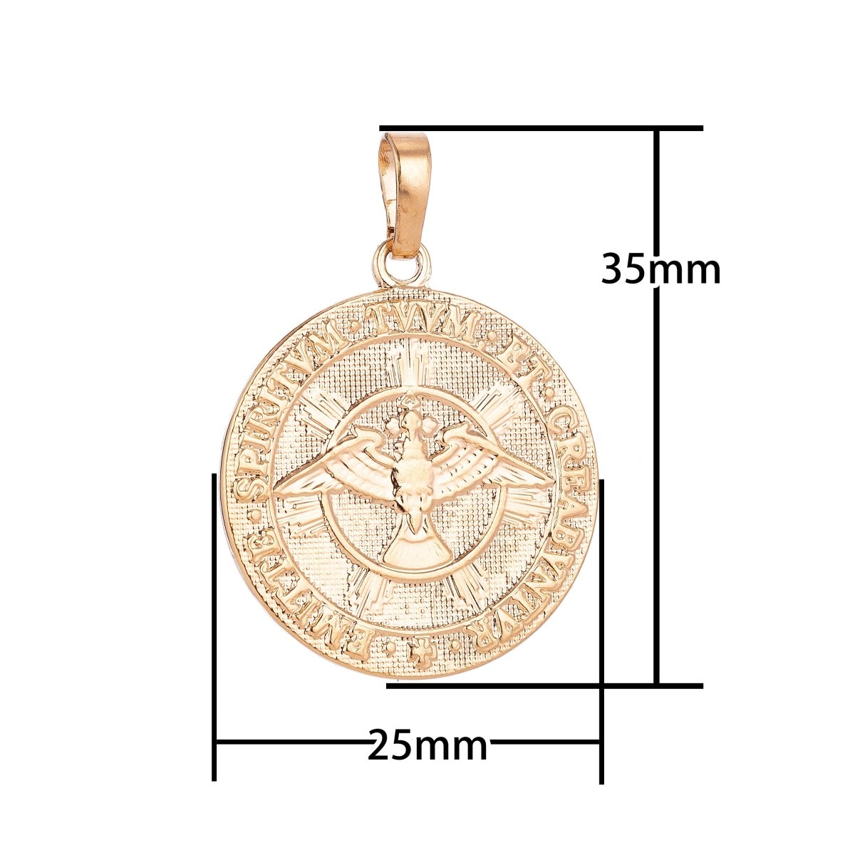 18K Gold plated Vintage Holy Trinity Medal Dove Double Sided Coin Charm in Latin Trinitas Germany Religious Jewelry Collection for Layered necklace supply H-593 - DLUXCA