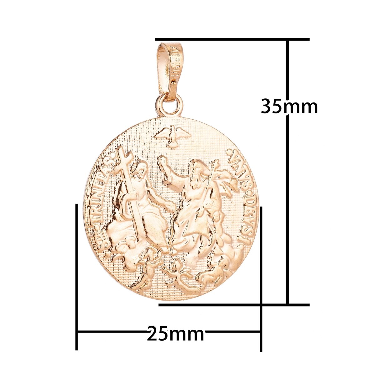 18K Gold plated Vintage Holy Trinity Medal Dove Double Sided Coin Charm in Latin Trinitas Germany Religious Jewelry Collection for Layered necklace supply H-593 - DLUXCA