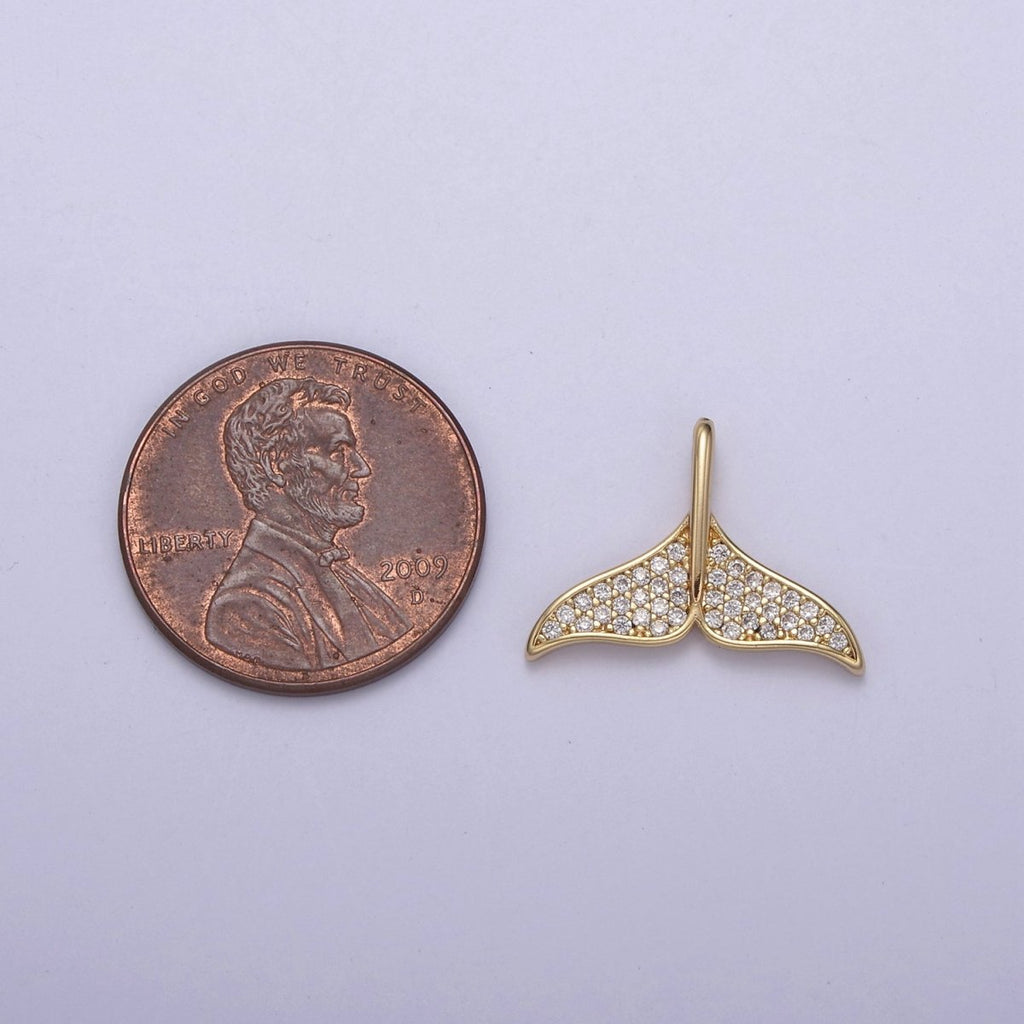 18k Gold plated Whale Tail Charms, Micro Pave Mermaid Tail Charm, Animal Charms, Dolphin Tail Pendants for Bracelet Necklace N-706 - DLUXCA