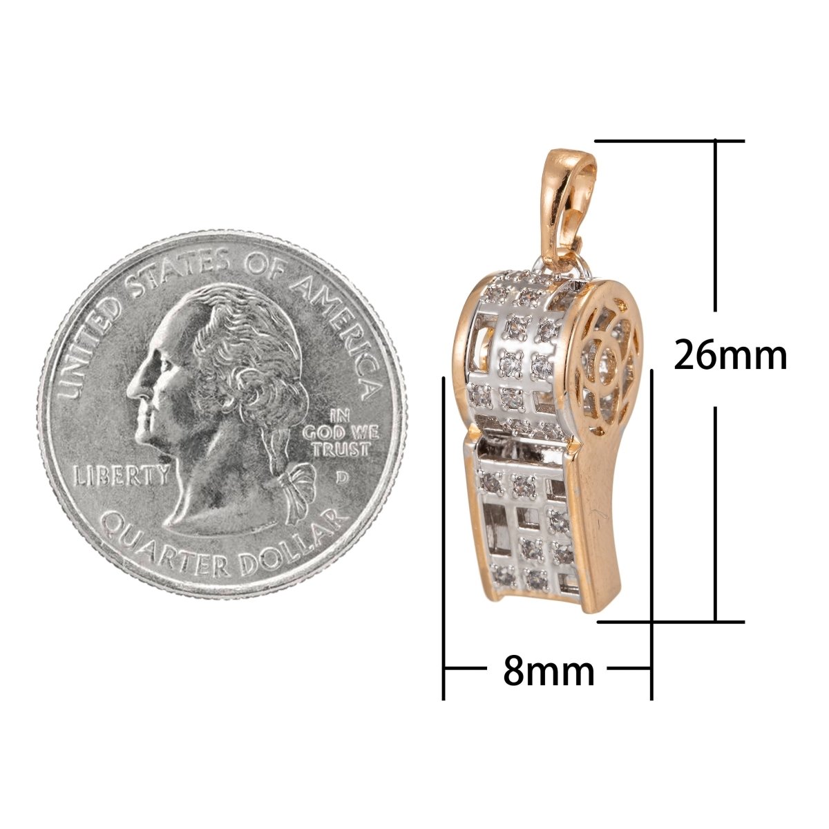 18K Gold plated Whistle Charm Micro Pave Pendant Findings for Necklace Component Jewelry Making Supplies I-213 - DLUXCA