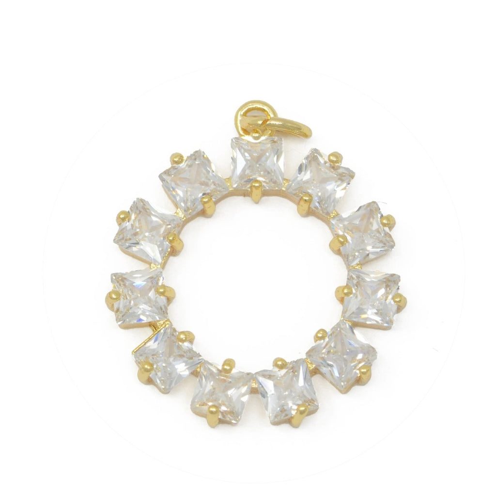 18K Gold plated Wreath Crystal Round Charm M-385 - DLUXCA