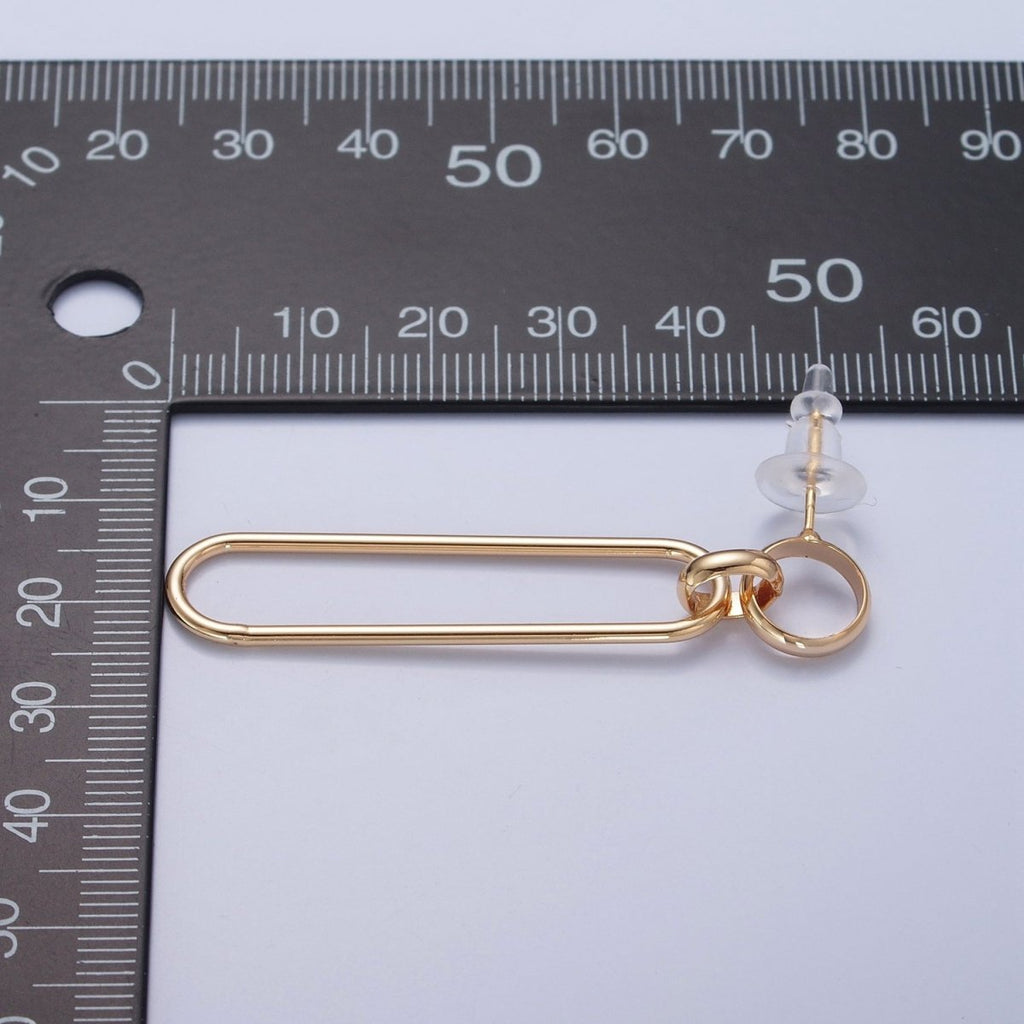 18K Gold Plated Oval Earrings, Geometric Drops, Unique Lightweight Studs V-388 - DLUXCA