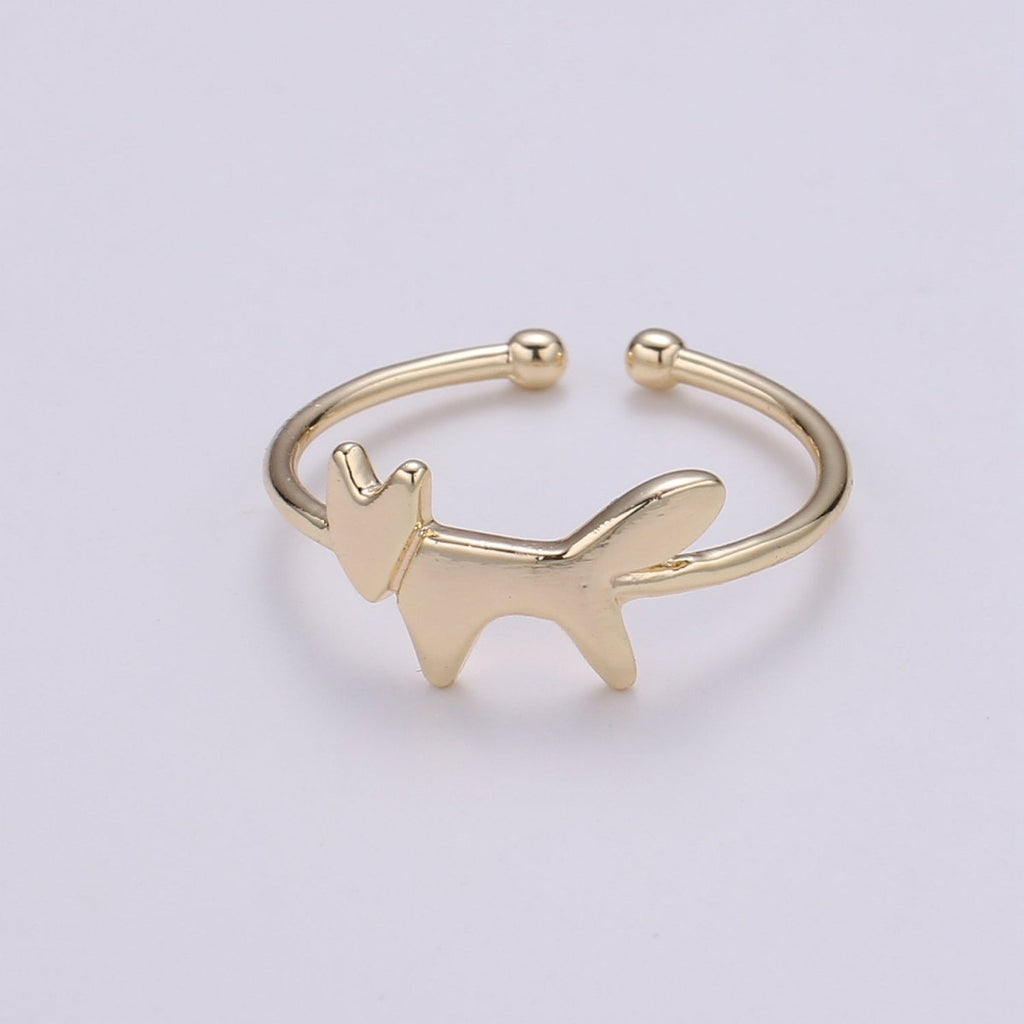 18k Gold Ring, Fox Adjustable Gold Curb Ring, Simple Animal Ring, Foxy Open Ring R-268 - DLUXCA