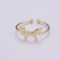 18k Gold Ring, Fox Adjustable Gold Curb Ring, Simple Animal Ring, Foxy Open Ring R-268 - DLUXCA