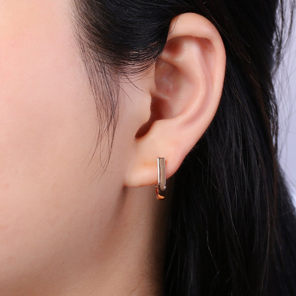18K Rose Gold plated U Shaped Boxy Huggie Earrings P-092 - DLUXCA