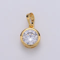 18X10mm Solitaire Pendant 24k Gold plated Round Cut Pendant for necklace April Birthstone, Clear Cubic Zirconia Round Charm J-075 - DLUXCA