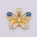 18x15mm Wholesale Gold Plated Blue and Orange Butterfly Pendant with Rhinestones, Pendant for Necklace Bracelet Anklet Making J-208 - DLUXCA
