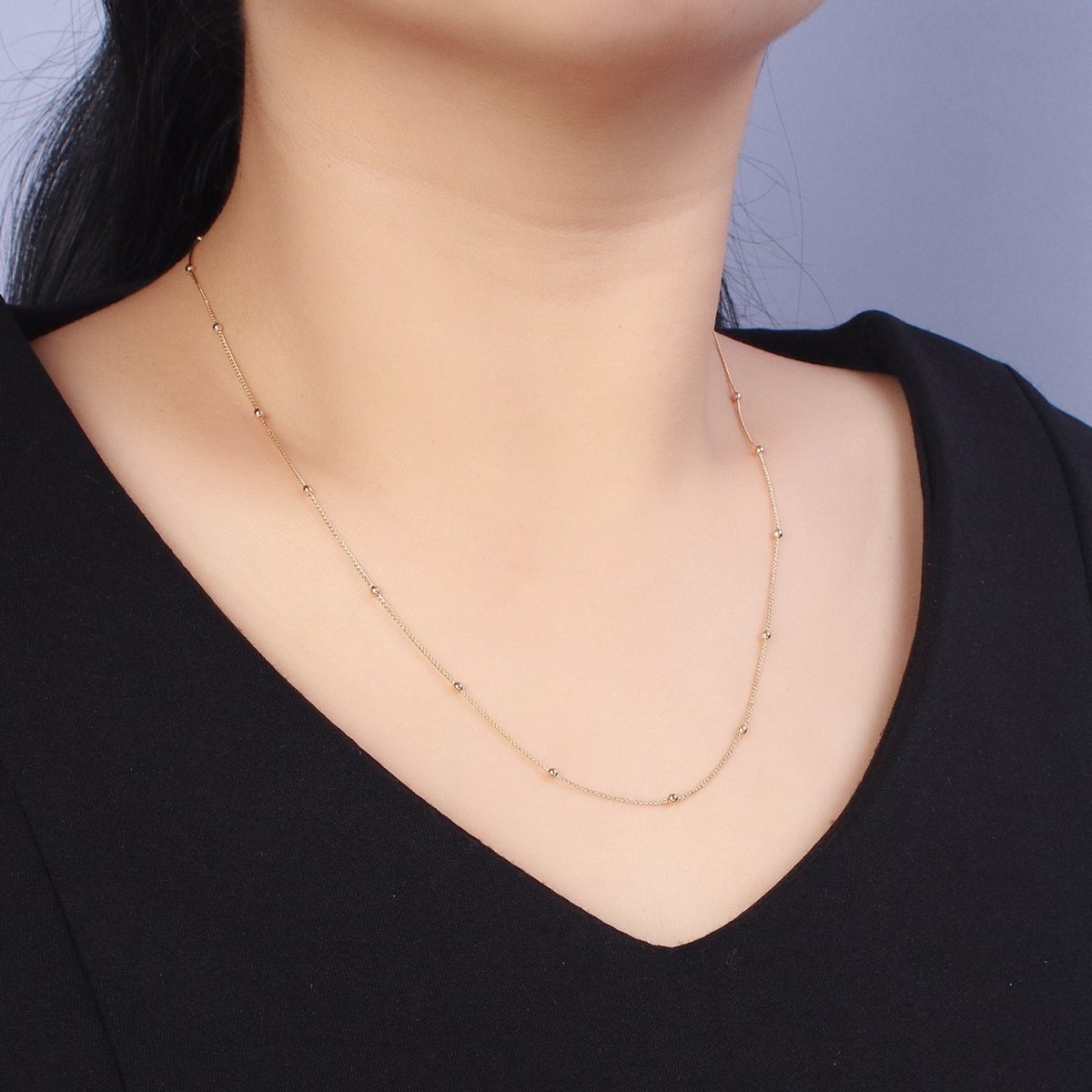 19.5 Inch Satellite Chain 18K Gold plated Dainty Ball Link Chain Necklace | WA-1604 Clearance Pricing - DLUXCA