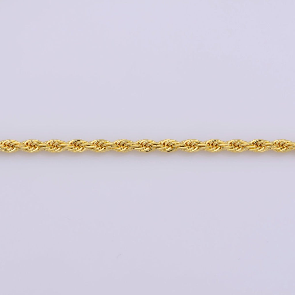 19.6 inch Rope Chain Necklace, 24K Gold Plated Finished Chain For Jewelry Making, Dainty 2mm Rope Necklace w/ Lobster Clasps | CN-600 - DLUXCA