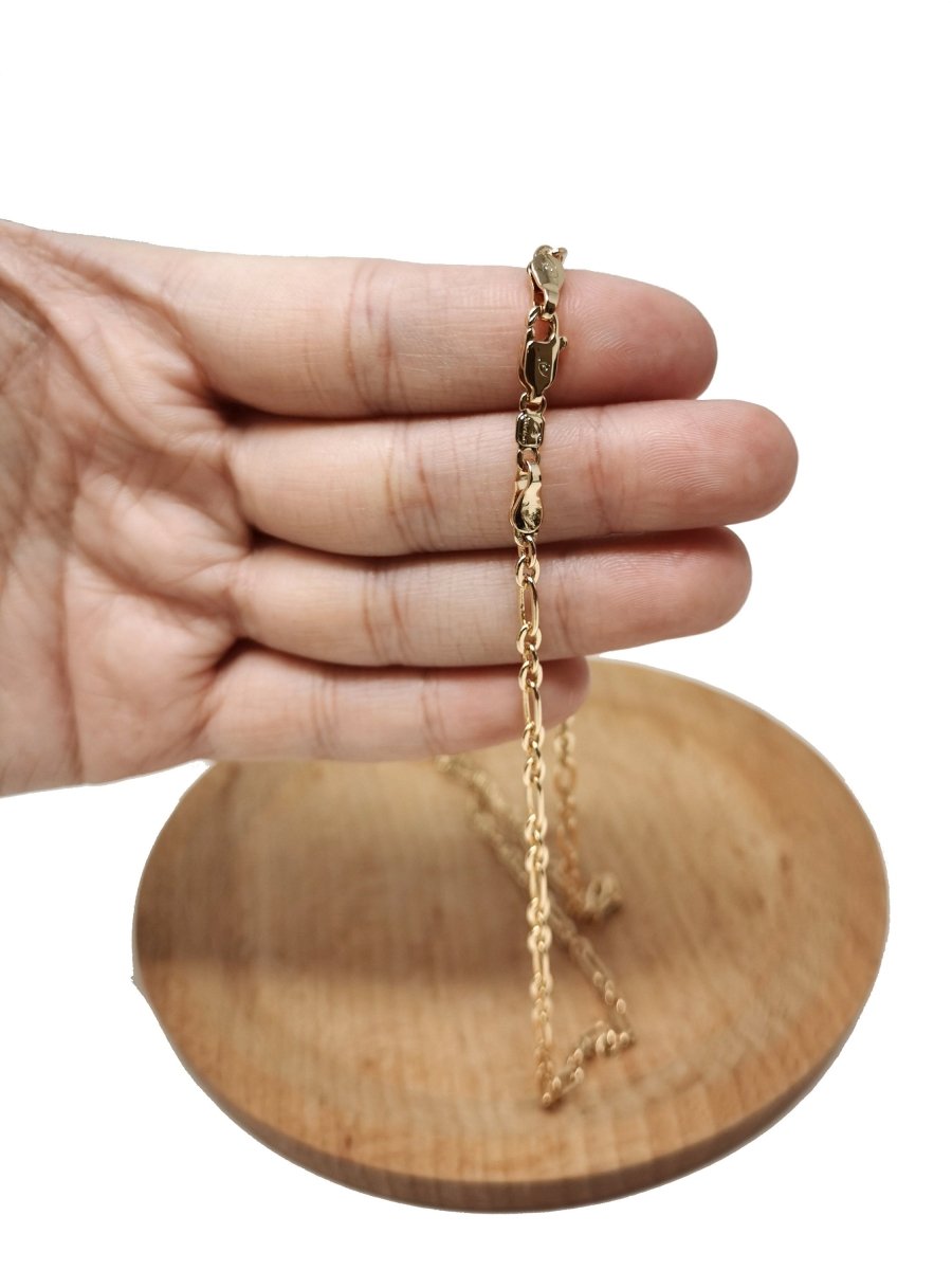 19.6 inches Ready To Use 18K Gold plated Figaro Chain Necklace, Dainty 3mm Necklace w/ Lobster Clasps | CN-714 - DLUXCA