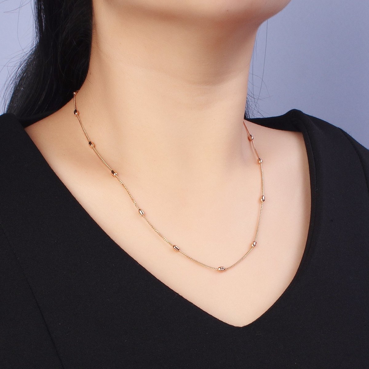 19.75 Inch Satellite Chain 18K Gold plated Dainty Beaded Chain Necklace | WA-1602 Clearance Pricing - DLUXCA