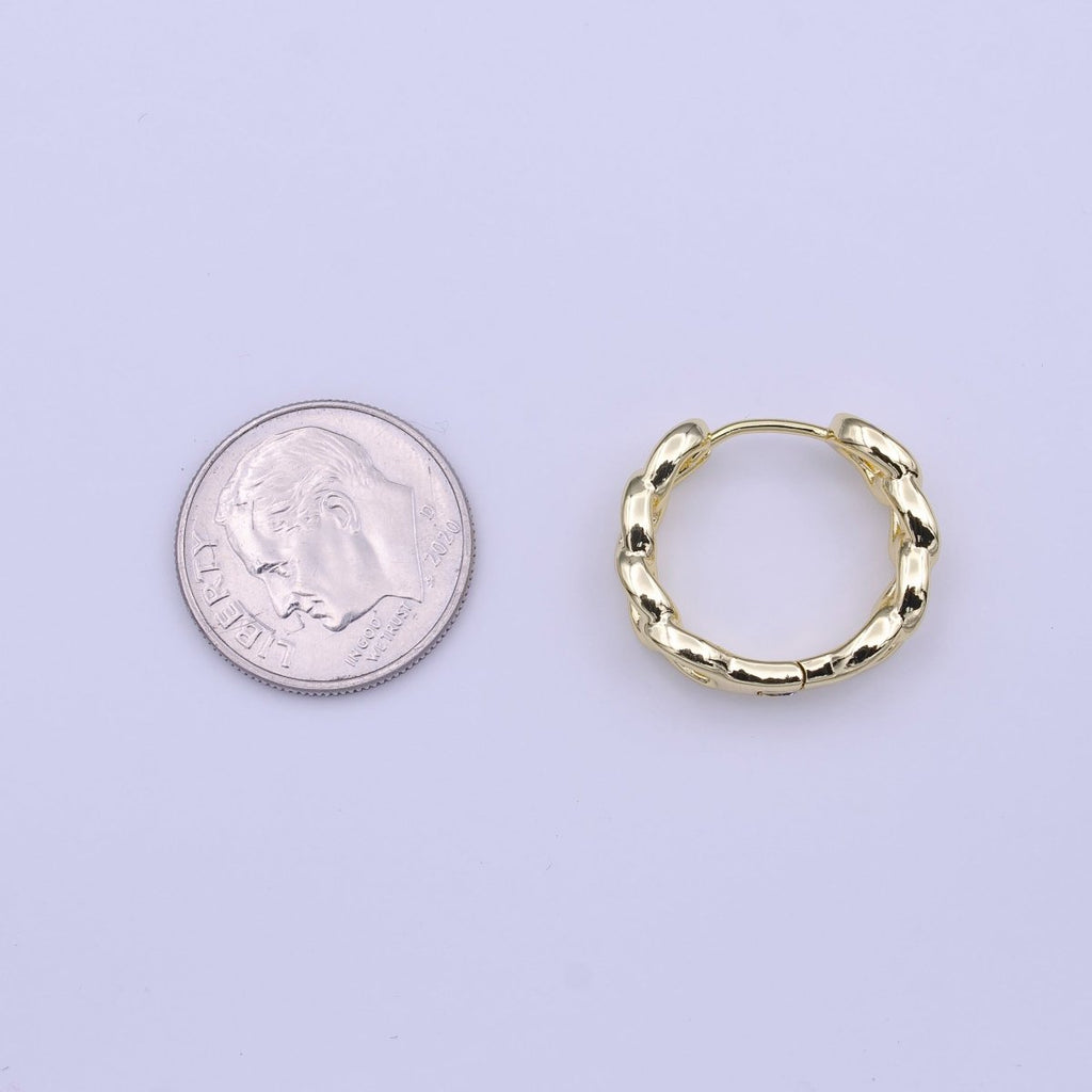 19mm Gold Curb Chain Link Huggie Hoop Earrings | Y-220 - DLUXCA