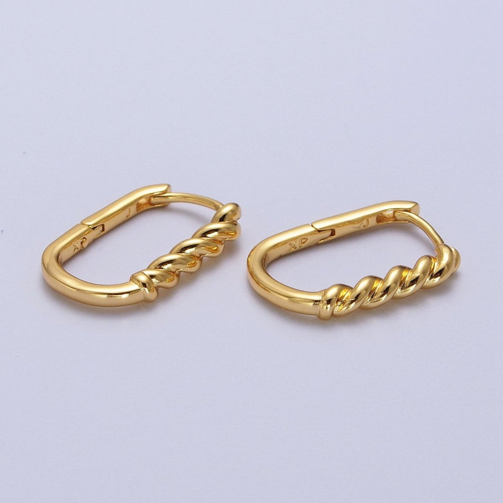 19mm Twisted Rope U-Shaped Oblong Gold Hoop Earrings | AB031 - DLUXCA