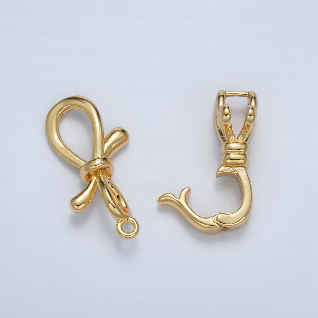 24K Gold plated Ribbon Bow Snap Latch Closure Findings Set | Z861