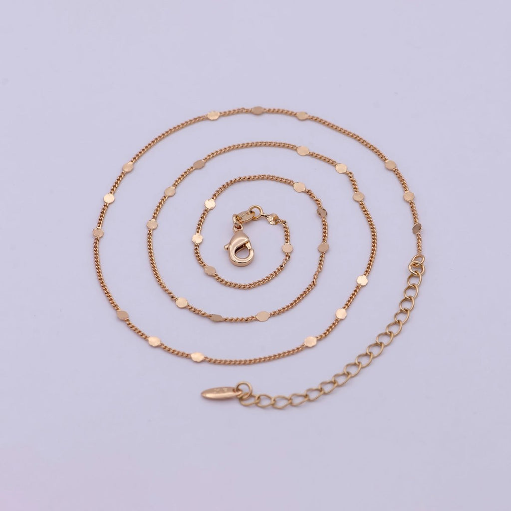 1mm 18K Gold plated Chain Necklace Gold Curb Chain, Gold Chains 18 inch + 2 inch extender | WA-542 Clearance Pricing - DLUXCA