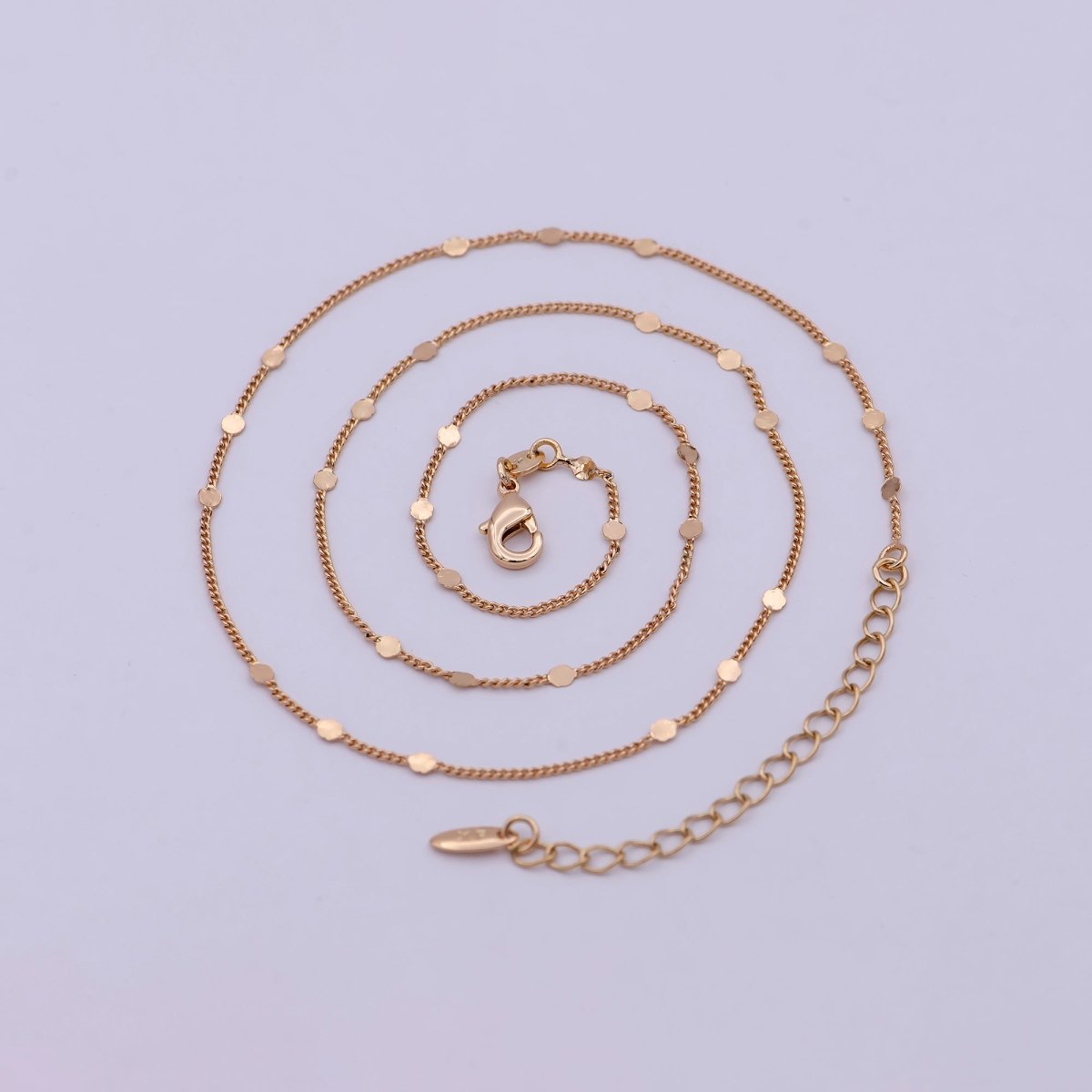 1mm 18K Gold plated Chain Necklace Gold Curb Chain, Gold Chains 18 inch + 2 inch extender | WA-542 Clearance Pricing - DLUXCA