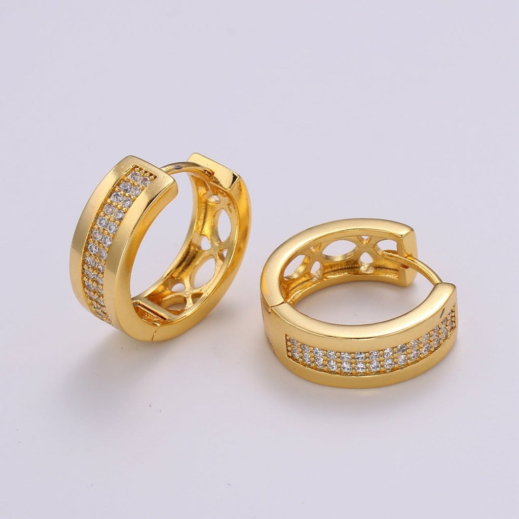 1pair Simple Golden Circle Shape Mini Huggies Earrings CZ Crystal Gold plated Geometric Casual/Formal Micro Pave Earring Jewelry Q-502 - DLUXCA