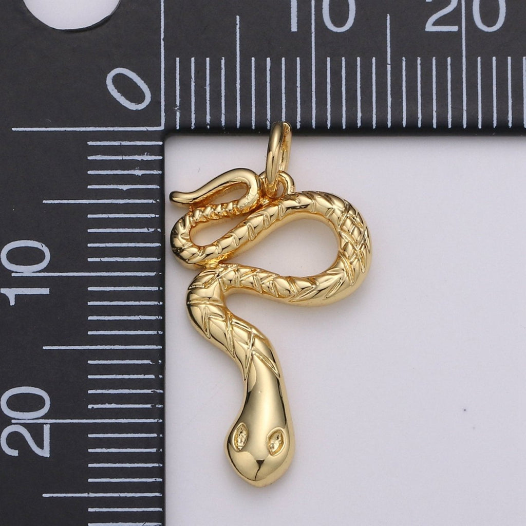 1pc 14k Gold plated Snake Charm, Gold Snake Pendant Charm, Gold plated Charm, For Serpent Animal Venom DIY Jewelry, D-411 - DLUXCA