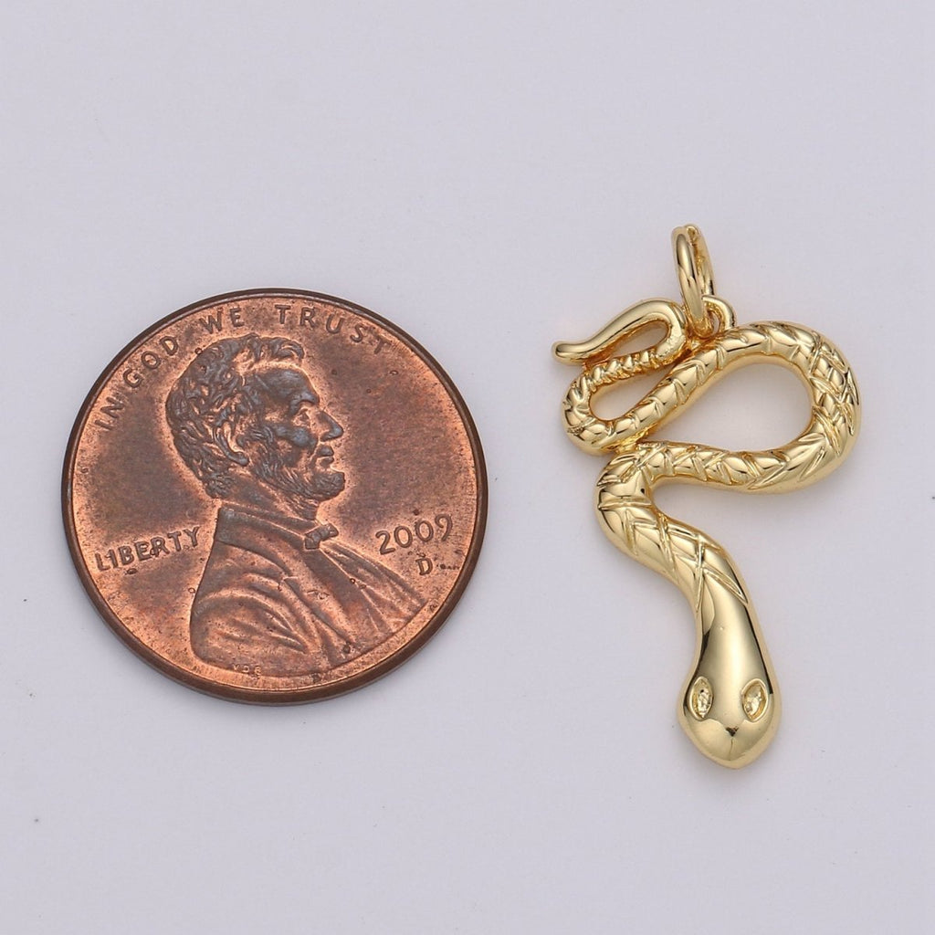 1pc 14k Gold plated Snake Charm, Gold Snake Pendant Charm, Gold plated Charm, For Serpent Animal Venom DIY Jewelry, D-411 - DLUXCA