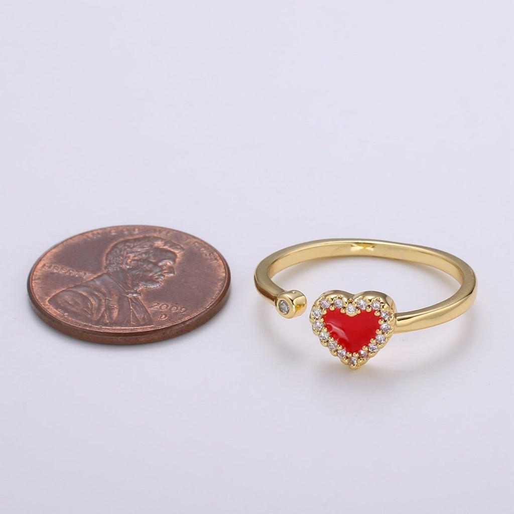 1pc 24K Gold Enamel Cubic Heart Ring, Pink Epoxy Love CZ Pendant Charm, Solitaire Cubic Zirconia Design Band For DIY Jewelry R-317,R-318