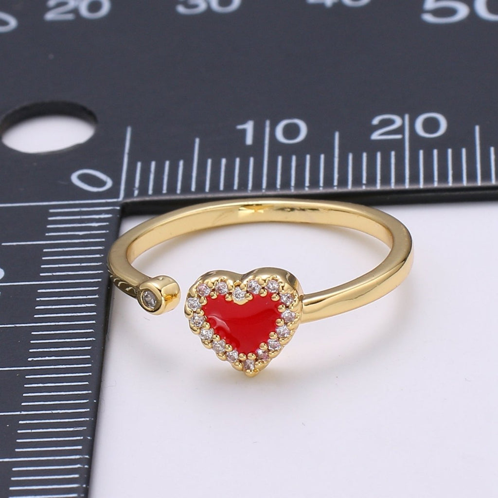 1pc 24K Gold Enamel Cubic Heart Ring, Pink Epoxy Love CZ Pendant Charm, Solitaire Cubic Zirconia Design Band For DIY Jewelry R-317,R-318