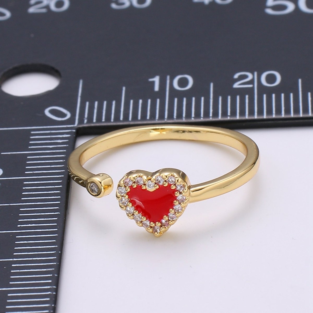 1pc 24K Gold Enamel Cubic Heart Ring, Pink Epoxy Love CZ Pendant Charm, Solitaire Cubic Zirconia Design Band For DIY Jewelry R-317,R-318