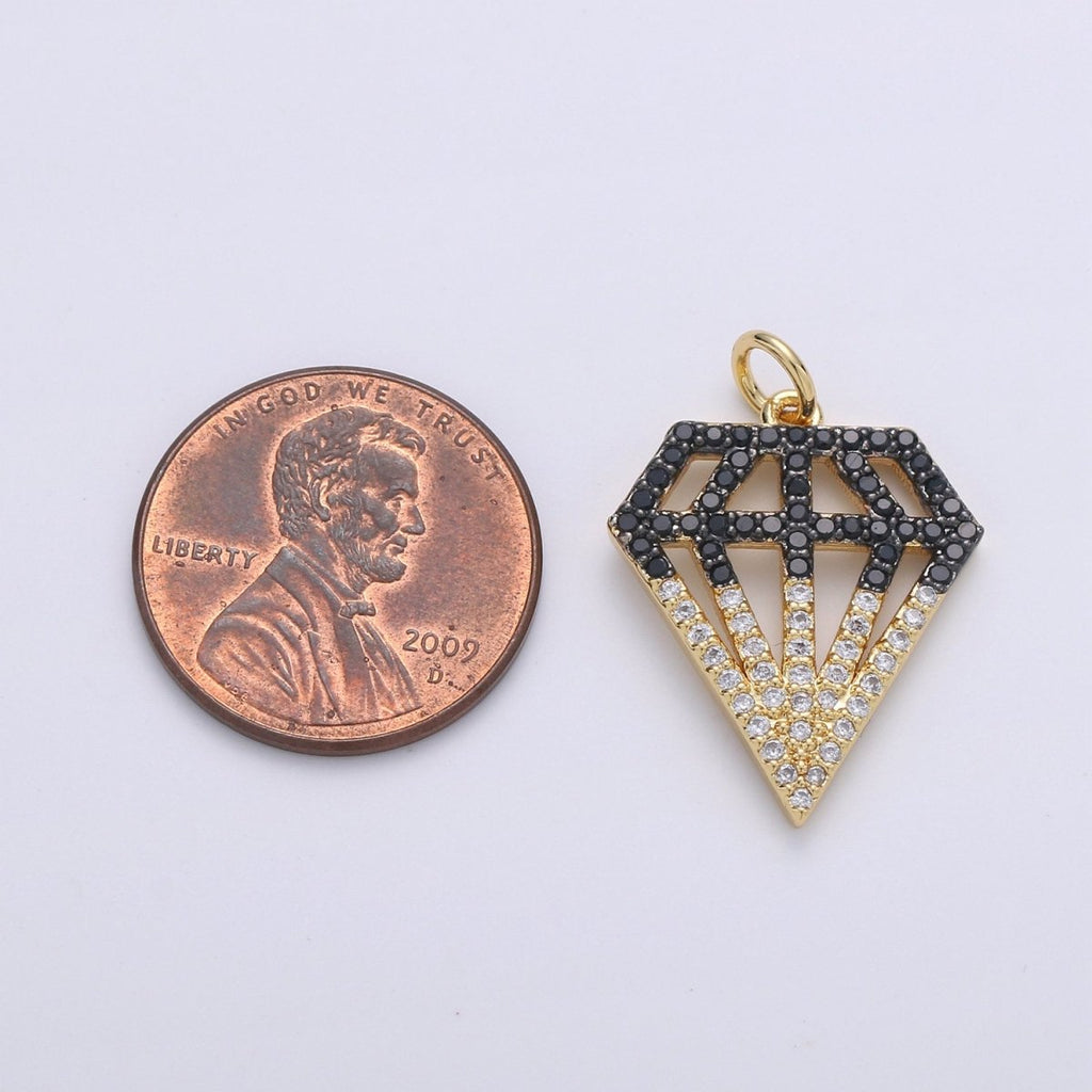1pc 24k Gold plated Micro Pave CZ Diamond Shape Pendant Charm, Geometric Micro Pave CZ Pendant Charm, For DIY Jewelry D-273 - DLUXCA