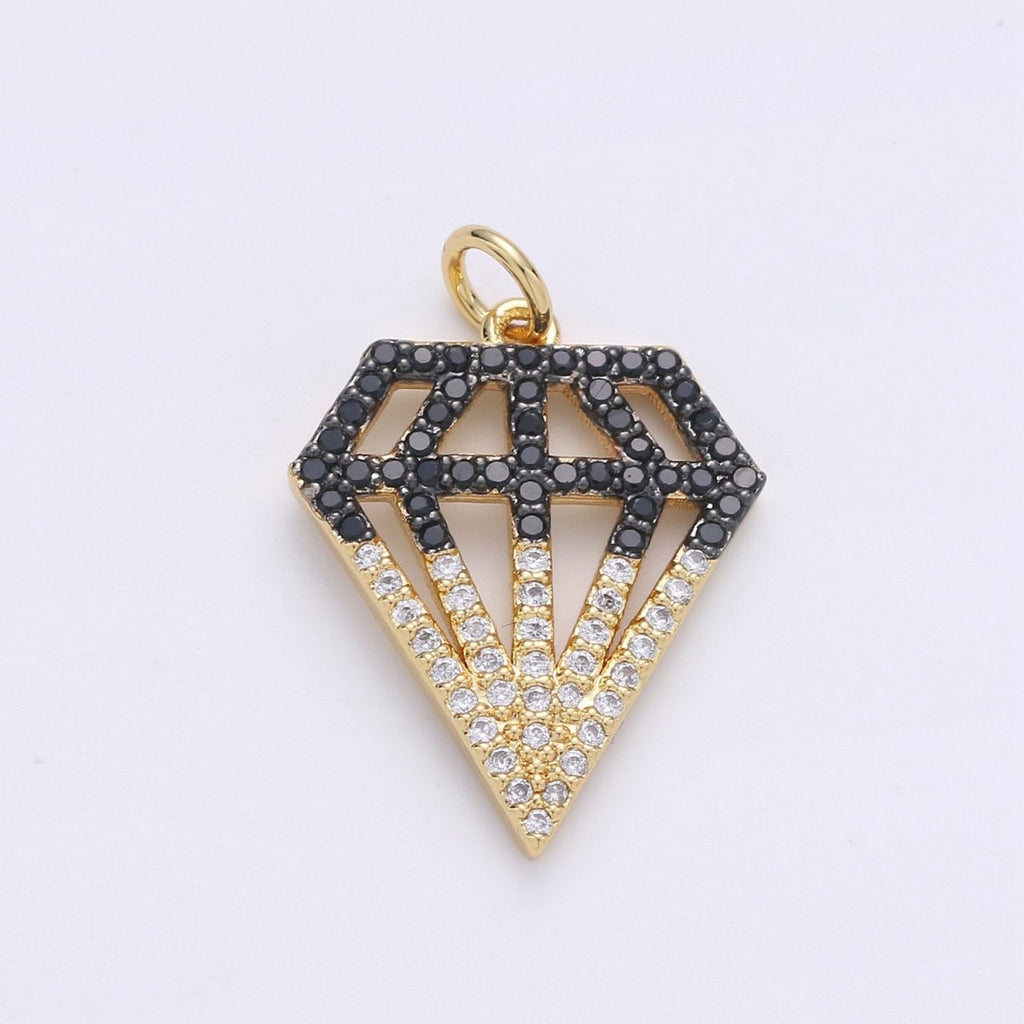 1pc 24k Gold plated Micro Pave CZ Diamond Shape Pendant Charm, Geometric Micro Pave CZ Pendant Charm, For DIY Jewelry D-273 - DLUXCA