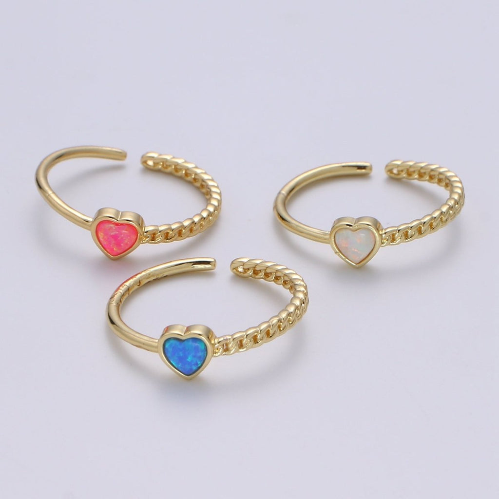 1pc 24K Gold Opal Simulated Ring, Opal Lab Pendant Charm Twisted Ring, Solitaire Heart Opal Lab Love Band For DIY Jewelry Ring R-515 - R-517