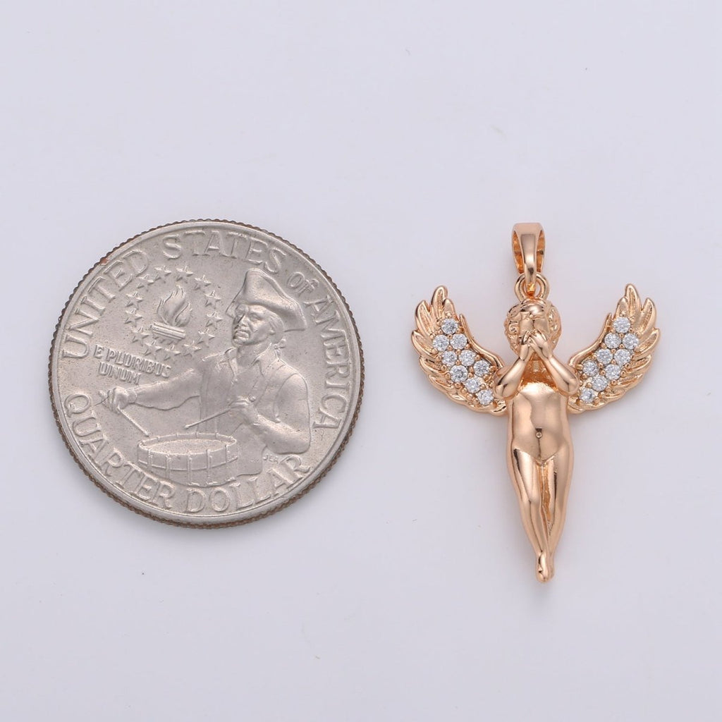 1pc 29x20mm Wholesale 18K Gold-plated Rose Gold Cherub Covering Face Pendant with Micro Pave CZ Rhinestones, Pendant for Necklace Bracelet Anklet Making J-180 - DLUXCA